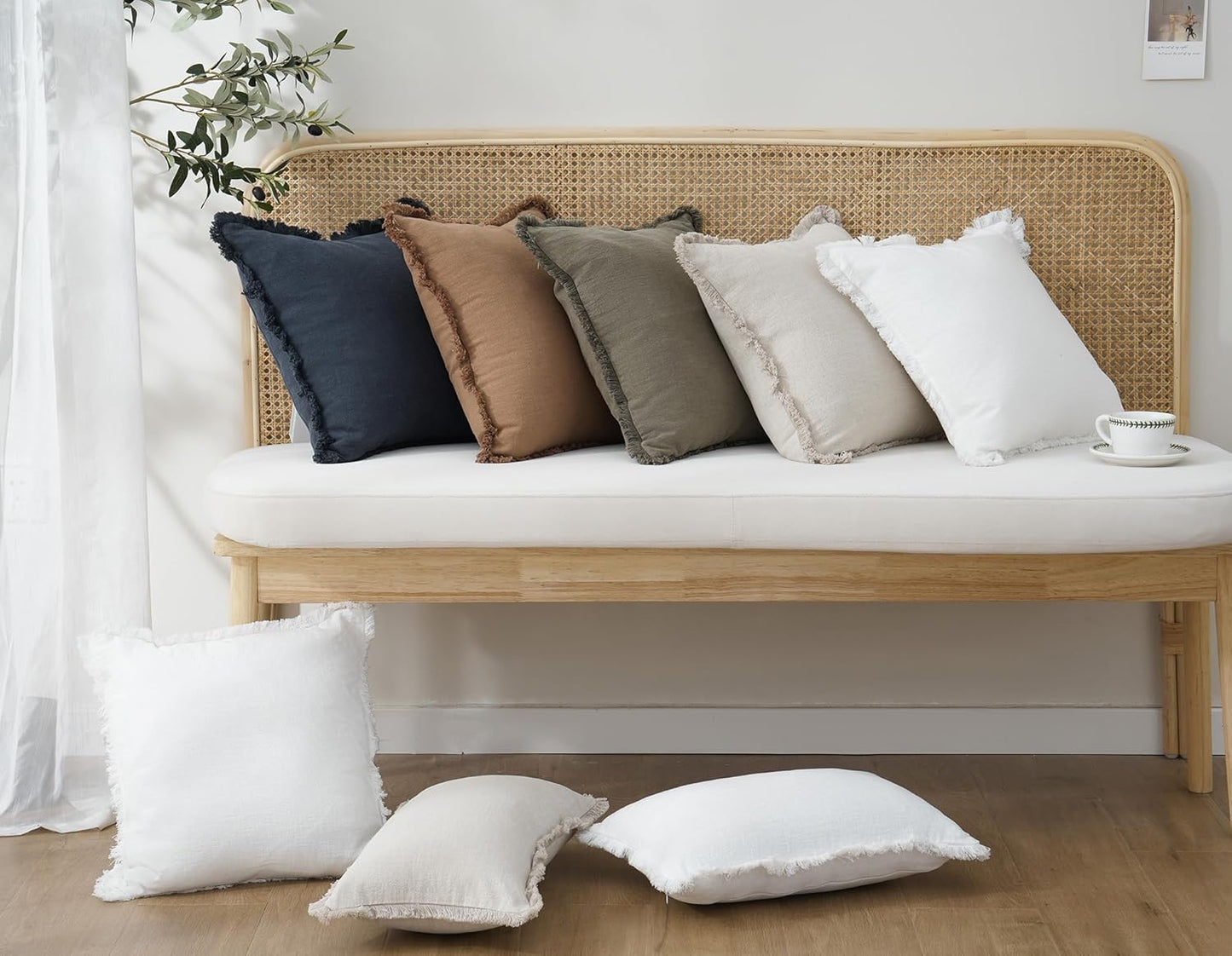 Foindtower Decorative Linen Fringe Lumbar Throw Pillow Covers Cozy Boho Farmhouse Cushion Cover with Tassel Soft Accent Pillowcase for Sofa Bed Living Room Home Decor, 12×20 Inch, 1PC, Navy Blue