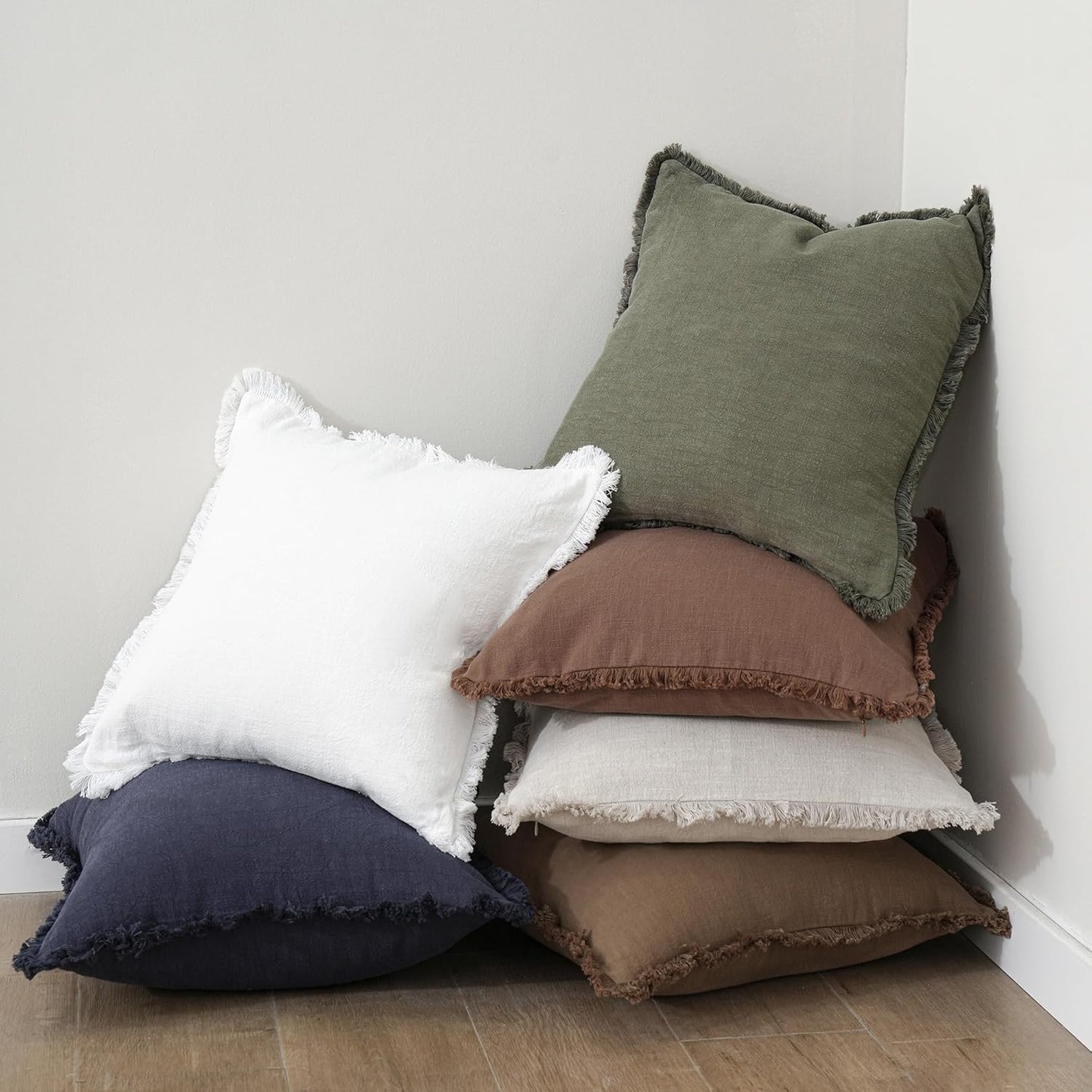 Foindtower Decorative Linen Fringe Lumbar Throw Pillow Covers Cozy Boho Farmhouse Cushion Cover with Tassel Soft Accent Pillowcase for Sofa Bed Living Room Home Decor, 12×20 Inch, 1PC, Olive Green