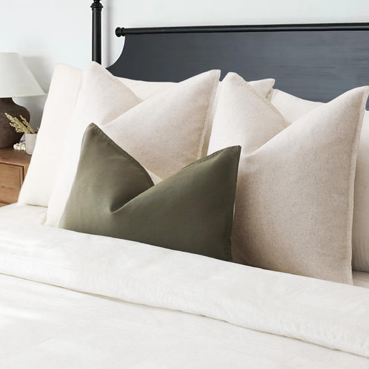 Foindtower Pack of 2 Decorative Cotton Linen Throw Pillow Covers Soft Modern Farmhouse Cushion Cover Cozy Vintage Accent Pillowcase for Couch Sofa Bed Living Room Home Decor, 18×18 Inch Light Beige