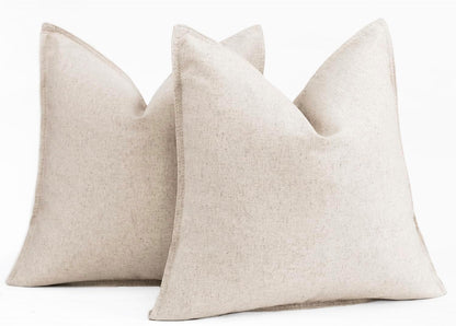 Foindtower Pack of 2 Decorative Cotton Linen Throw Pillow Covers Soft Modern Farmhouse Cushion Cover Cozy Vintage Accent Pillowcase for Couch Sofa Bed Living Room Home Decor, 18×18 Inch Light Beige