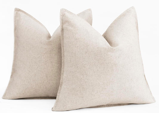 Foindtower Pack of 2 Decorative Cotton Linen Throw Pillow Covers Soft Modern Farmhouse Cushion Cover Cozy Vintage Accent Pillowcase for Couch Sofa Bed Living Room Home Decor, 18×18 Inch Light Beige