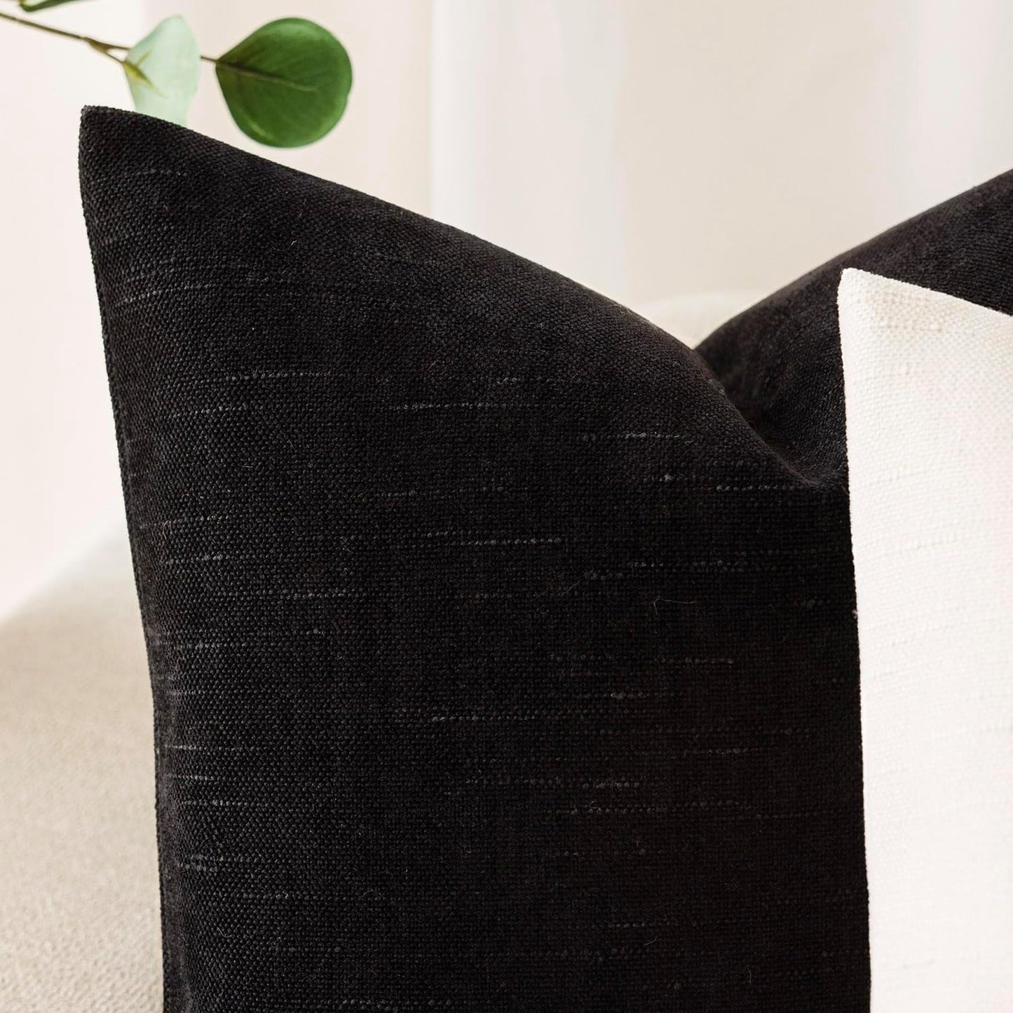 Foindtower Pack of 2 Soft Textured Throw Decorative Pillow Covers Square Accent Solid Cushion Cover Cozy Farmhouse Pillow Case with Zipper for Couch Sofa Bedroom Living Room 20x20 Inch, Black
