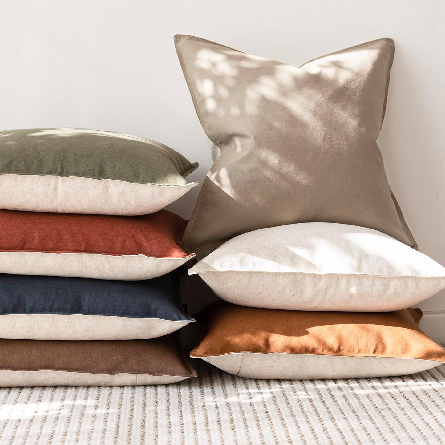 Foindtower Pack of 2 Decorative Cotton Linen Neutral Throw Pillow Covers Soft Modern Farmhouse Cushion Cover Cozy Vintage Accent Pillowcase for Couch Sofa Bed Living Room Home Decor, 18×18 Inch Taupe