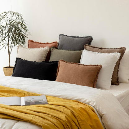 Foindtower Decorative Linen Fringe Lumbar Throw Pillow Covers Cozy Boho Farmhouse Cushion Cover with Tassel Soft Accent Pillowcase for Sofa Bed Living Room Home Decor, 12×20 Inch, 1PC, Black