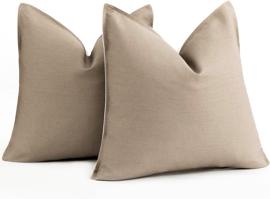 Foindtower Pack of 2 Decorative Cotton Linen Neutral Throw Pillow Covers Soft Modern Farmhouse Cushion Cover Cozy Vintage Accent Pillowcase for Couch Sofa Bed Living Room Home Decor, 18×18 Inch Taupe