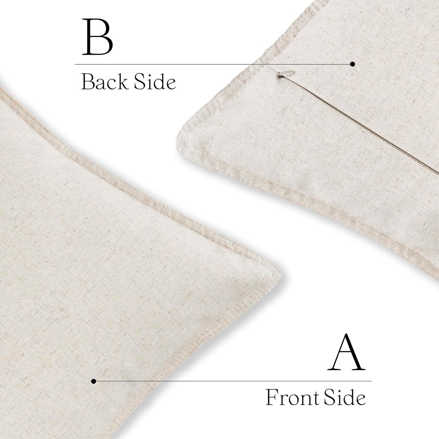Foindtower Pack of 2 Decorative Cotton Linen Throw Pillow Covers Soft Modern Farmhouse Cushion Cover Cozy Vintage Accent Pillowcase for Couch Sofa Bed Living Room Home Decor, 18×18 Inch Light Beige