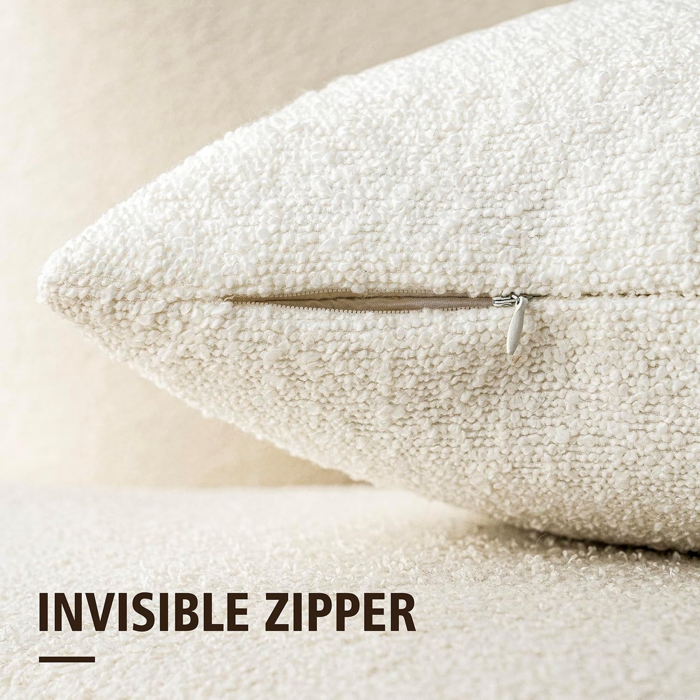 Foindtower Pack of 2, 20 x 20 Inch, Decorative Textured Boucle Throw Pillow Covers Accent Solid Pillow Cases Cozy Soft Couch Cushion Case for Chair Sofa Bedroom Living Room Home Decor, Cream White
