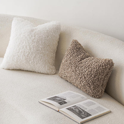 Foindtower Set of 2 Curly Teddy Wool Pillow Covers Decorative Boucle Textured Lumbar Throw Pillow Faux Fur Pillowcases Sheepskin Cushion Case for Sofa Bedroom Car 12&#34;x20&#34; Khaki