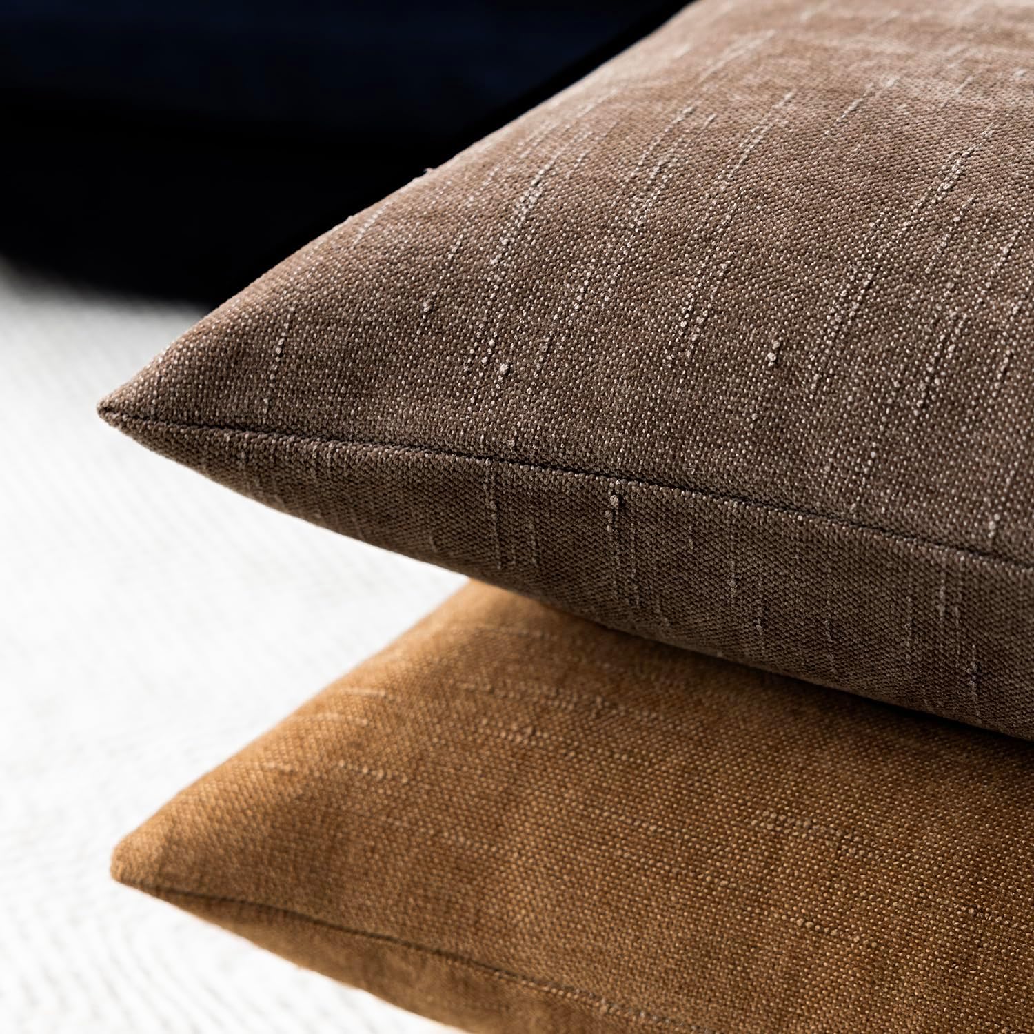 Foindtower Set of 2 Soft Textured Chenille Throw Decorative Pillow Covers Square Accent Solid Cushion Cover Cozy Neutral Farmhouse Pillow Case for Couch Sofa Bedroom Living Room 20x20 Inch, Chocolate