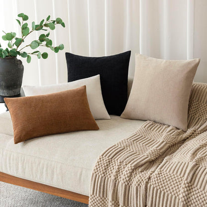 Foindtower Pack of 2 Soft Textured Throw Decorative Pillow Covers Square Accent Solid Cushion Cover Cozy Farmhouse Pillow Case with Zipper for Couch Sofa Bedroom Living Room 20x20 Inch, Black