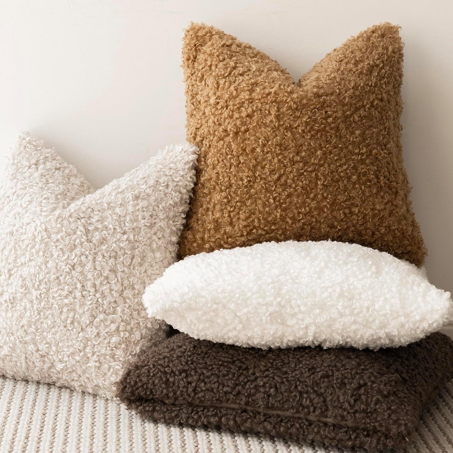 Foindtower 2 Pieces 18x18 Inch Bronze, Faux Fur Throw Pillow Cover Accent Sherpa Pillow Fuzzy Soft Pillowcases Sheepskin Decorative Fleece Cushion Case for Bed Couch Living Room
