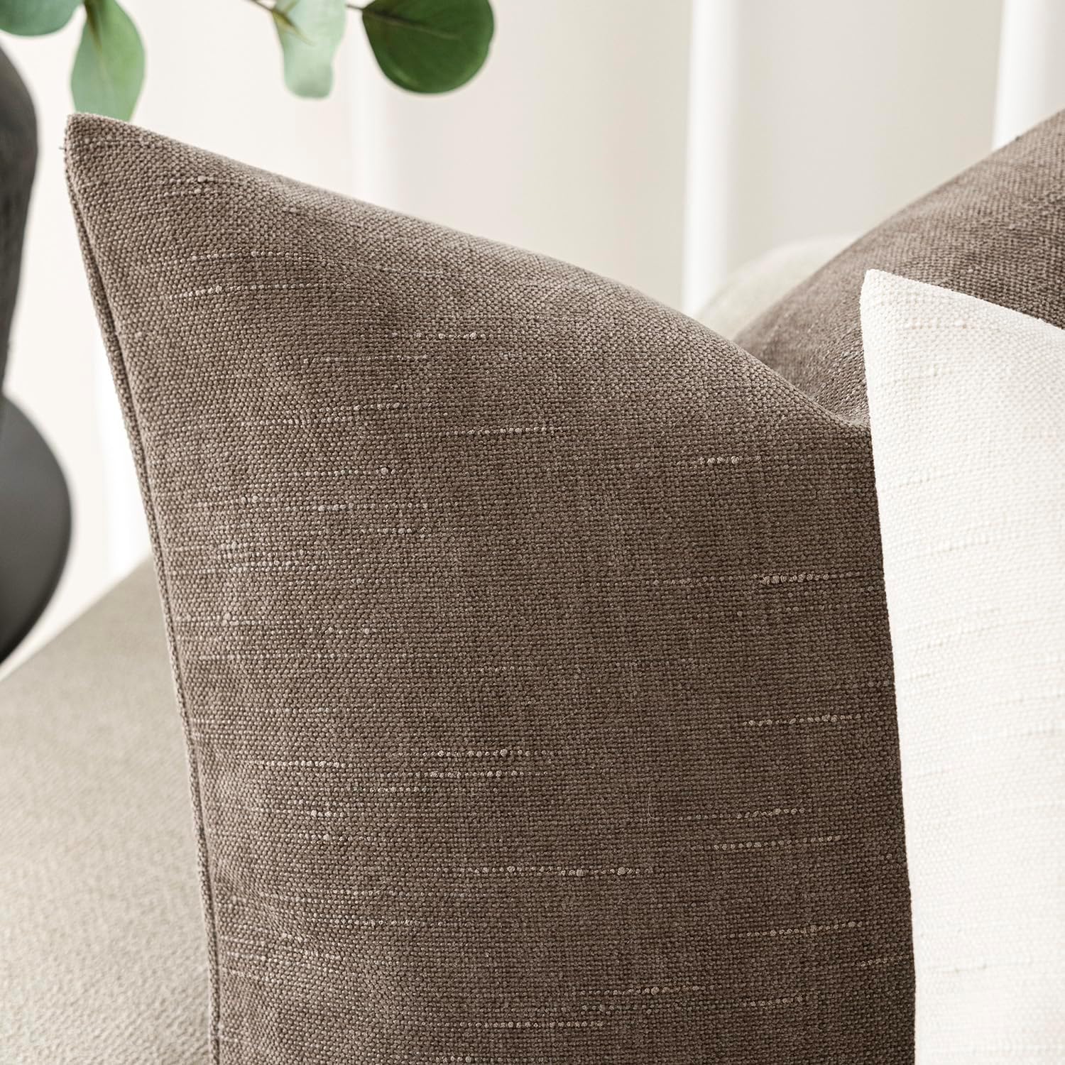 Foindtower Pack of 2 Soft Textured Throw Decorative Pillow Covers Square Accent Solid Cushion Cover Cozy Farmhouse Pillow Case with Zipper for Couch Sofa Bedroom Living Room 20x20 Inch, Taupe