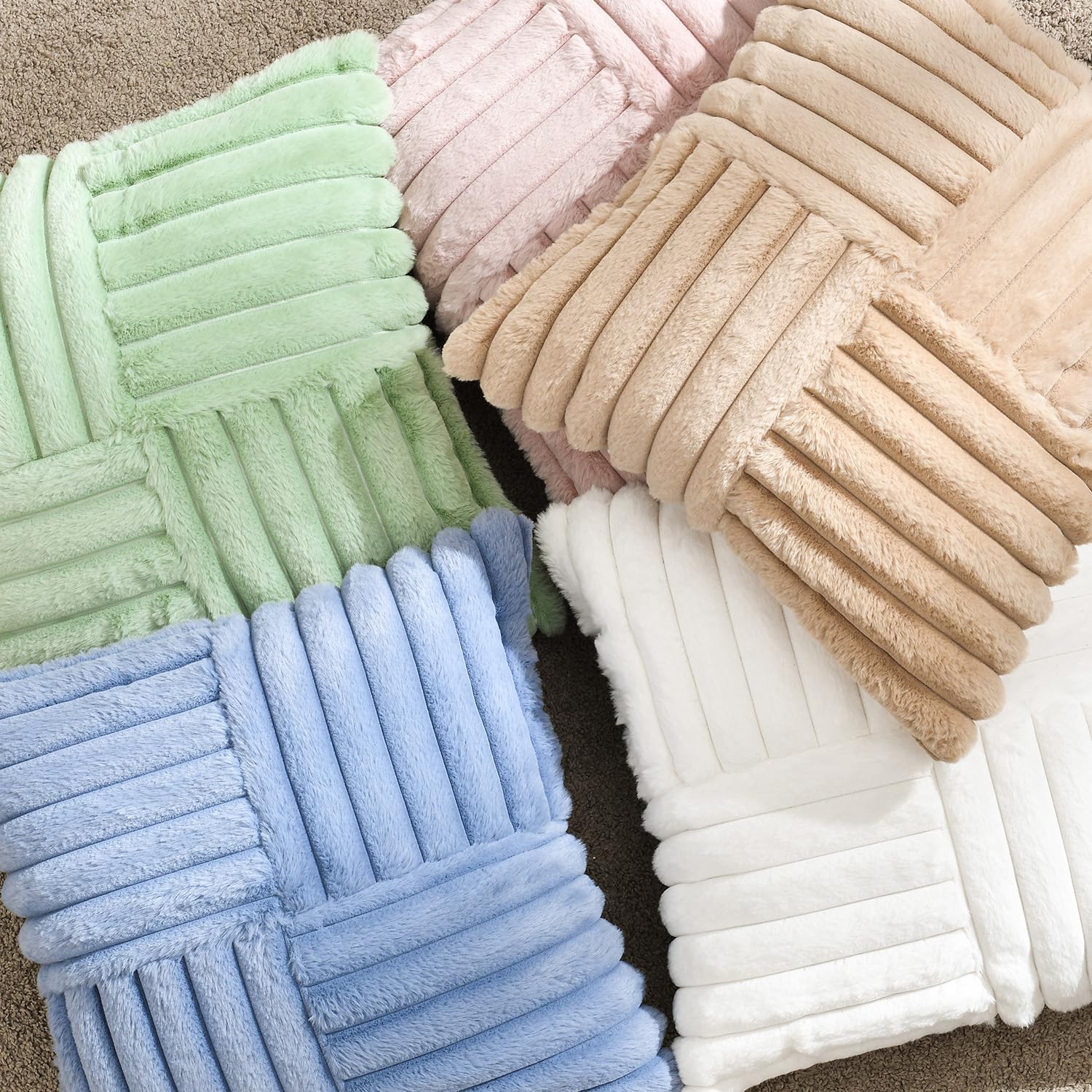 Foindtower Pack of 2, Faux Fur Plush Decorative Throw Pillow Covers Soft Fluffy Velvet Cushion Case Cozy Fuzzy Striped Pillowcase Home Decor for Sofa Couch Living Room Bedroom 18x18 Inch, Dusty Pink