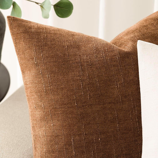Foindtower Pack of 2 Soft Textured Throw Decorative Pillow Covers Square Accent Solid Cushion Cover Cozy Farmhouse Pillow Case with Zippe for Couch Sofa Bed Living Room 20x20 Inch, Bronze