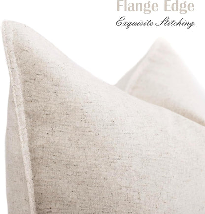 Foindtower Pack of 2 Decorative Cotton Linen Throw Pillow Covers Soft Modern Farmhouse Cushion Cover Cozy Vintage Accent Pillowcase for Couch Sofa Bed Living Room Home Decor, 18×18 Inch Light Beige
