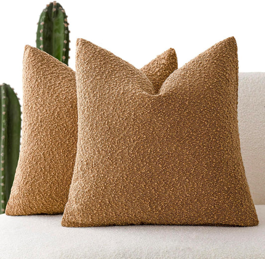Foindtower Pack of 2 Textured Boucle Throw Pillow Covers Accent Solid Pillow Cases Cozy Soft Decorative Couch Cushion Case for Chair Sofa Bedroom Living Room Home Decor, 20 x 20 Inch,Rust Tobacco