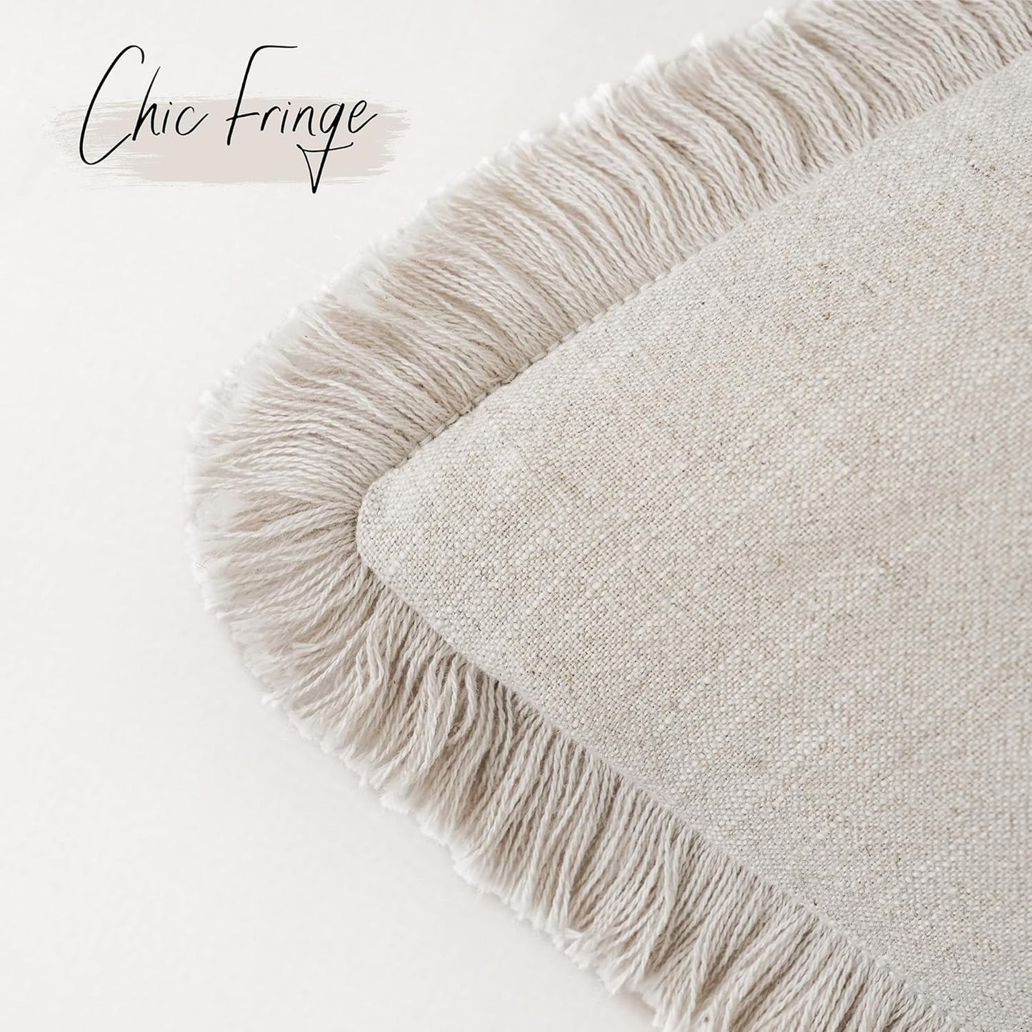 Foindtower Decorative Linen Fringe Lumbar Throw Pillow Covers Cozy Boho Farmhouse Cushion Cover with Tassel Soft Accent Pillowcase for Sofa Bed Living Room Home Decor, 12×20 Inch, 1PC, Natural Beige