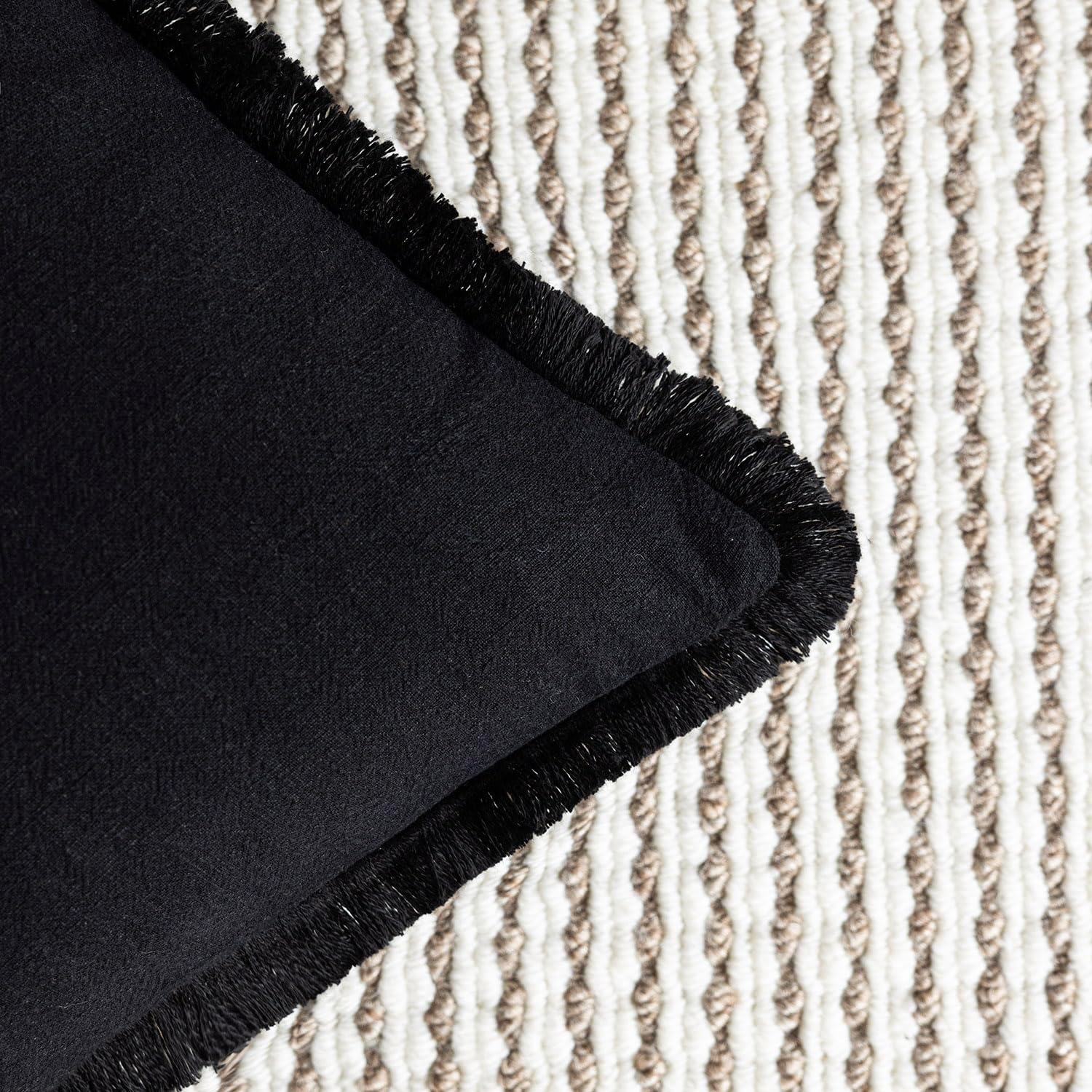 Foindtower Decorative Linen Fringe Lumbar Throw Pillow Covers Cozy Boho Farmhouse Cushion Cover with Tassel Soft Accent Pillowcase for Sofa Bed Living Room Home Decor, 12×20 Inch, 1PC, Black