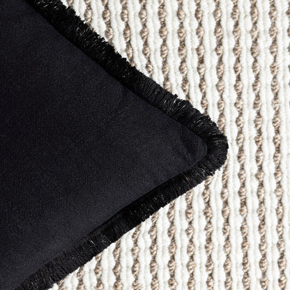 Foindtower Decorative Linen Fringe Lumbar Throw Pillow Covers Cozy Boho Farmhouse Cushion Cover with Tassel Soft Accent Pillowcase for Sofa Bed Living Room Home Decor, 12×20 Inch, 1PC, Black
