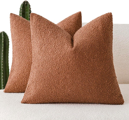 Foindtower Pack of 2 Textured Boucle Throw Pillow Covers Accent Solid Pillow Cases Decorative Cozy Soft Couch Cushion Case for Chair Sofa Bedroom Living Room Home Decor 20x20 Inch Burnt Orange Hazel