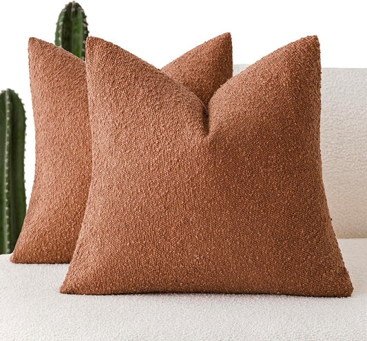 Foindtower Pack of 2 Textured Boucle Throw Pillow Covers Accent Solid Pillow Cases Decorative Cozy Soft Couch Cushion Case for Chair Sofa Bedroom Living Room Home Decor 20x20 Inch Burnt Orange Hazel