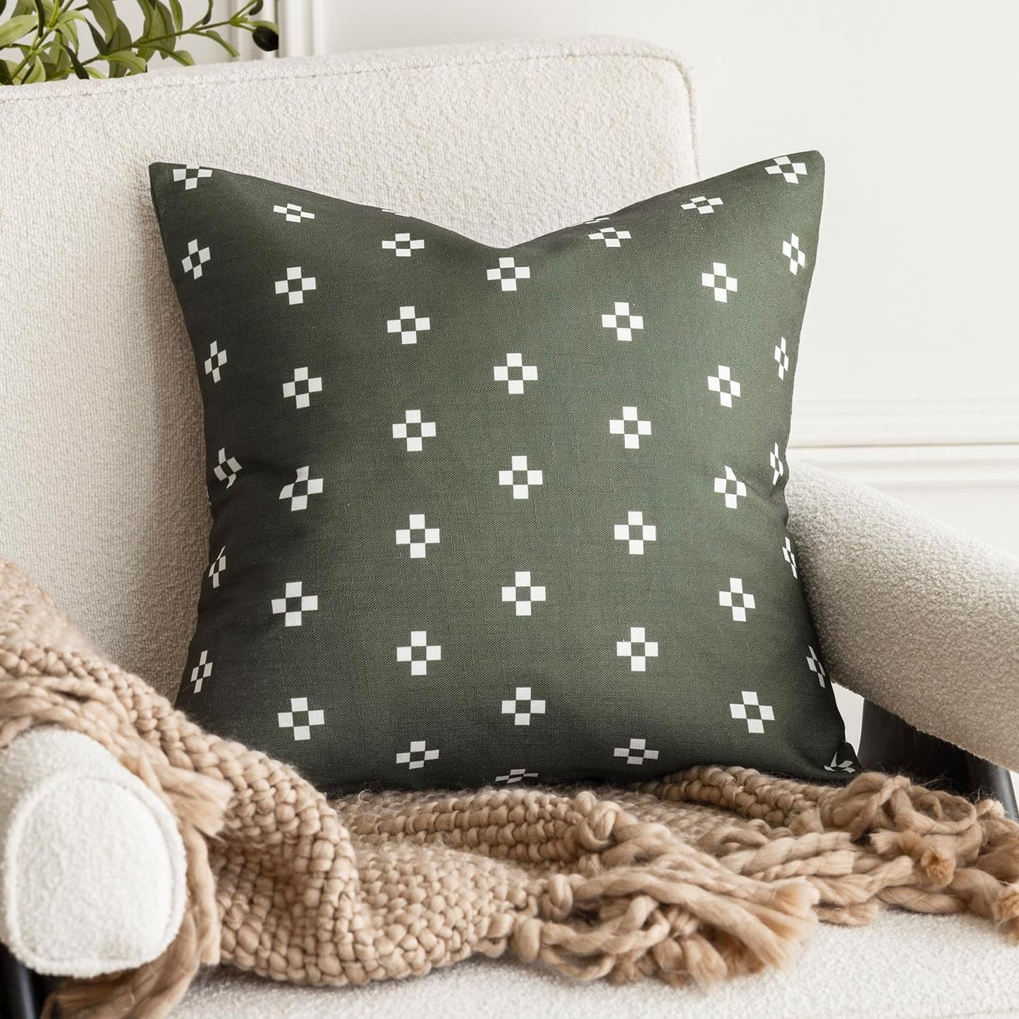 Foindtower Pack of 2, Decorative Modern Accent Throw Pillow Covers Print Farmhouse Cushion Case Boho Home Decor for Chair Couch Sofa Bedroom Living Room Outdoor 18x18 Inch Olive Green
