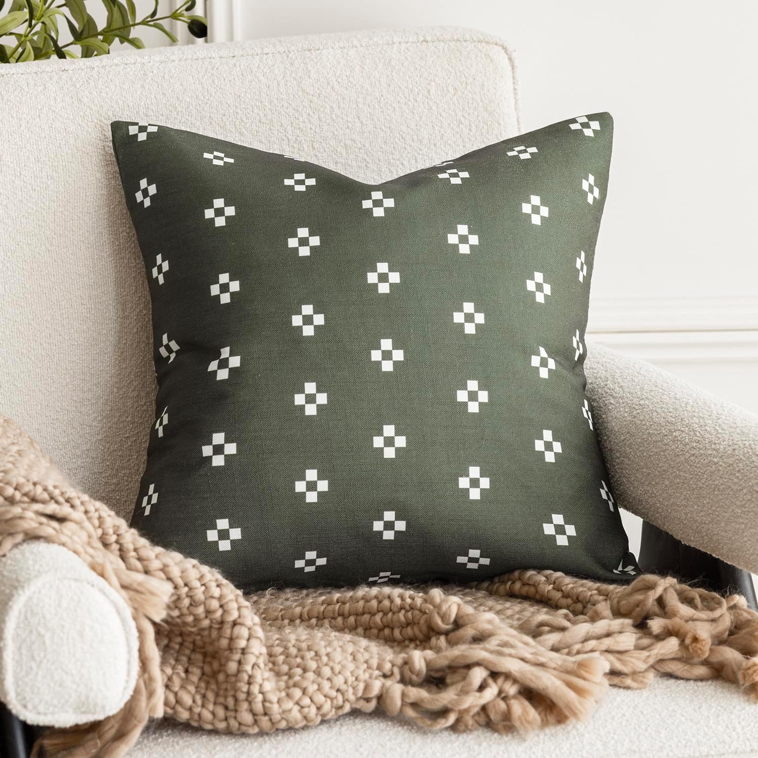 Foindtower Pack of 2, Decorative Modern Accent Throw Pillow Covers Print Farmhouse Cushion Case Boho Home Decor for Chair Couch Sofa Bedroom Living Room Outdoor 18x18 Inch Olive Green
