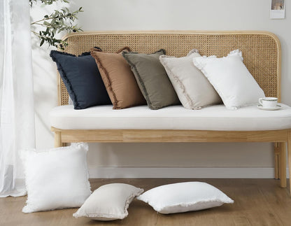 Foindtower Decorative Linen Fringe Lumbar Throw Pillow Covers Cozy Boho Farmhouse Cushion Cover with Tassel Soft Accent Pillowcase for Sofa Bed Living Room Home Decor, 12×20 Inch, 1PC, Navy Blue
