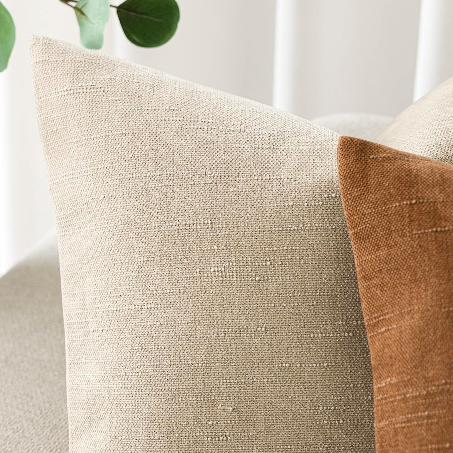 Foindtower Pack of 2 Soft Textured Throw Decorative Pillow Covers Square Accent Solid Cushion Cover Cozy Neutral Farmhouse Pillow Case for Couch Sofa Bedroom Living Room 20x20 Inch, Beige