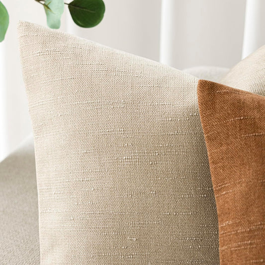 Foindtower Pack of 2 Soft Textured Throw Decorative Pillow Covers Square Accent Solid Cushion Cover Cozy Neutral Farmhouse Pillow Case for Couch Sofa Bedroom Living Room 20x20 Inch, Beige