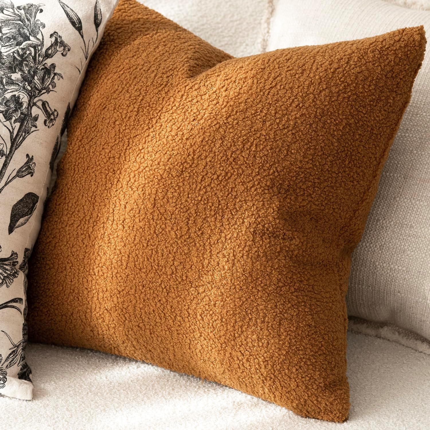 Foindtower Pack of 2, Curly Faux Fur Decorative Throw Pillow Covers Soft Fuzzy Plush Cushion Case with Zipper Cozy Pillowcase for Home Living Room Couch Bed Sofa 18 x 18 Inch, Bronze