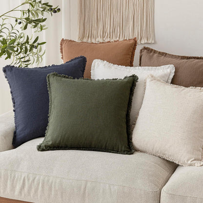 Foindtower Set of 2 Decorative Linen Fringe Throw Pillow Covers Cozy Farmhouse Cushion Cover with Tassels Accent Pillowcase for Couch Chair Sofa Bed Living Room Home Decor,16×16 Inch,Dark Olive Green