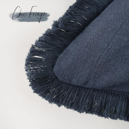 Foindtower Decorative Linen Fringe Lumbar Throw Pillow Covers Cozy Boho Farmhouse Cushion Cover with Tassel Soft Accent Pillowcase for Sofa Bed Living Room Home Decor, 12×20 Inch, 1PC, Navy Blue