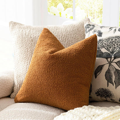 Foindtower Pack of 2, Curly Faux Fur Decorative Throw Pillow Covers Soft Fuzzy Plush Cushion Case with Zipper Cozy Pillowcase for Home Living Room Couch Bed Sofa 18 x 18 Inch, Bronze