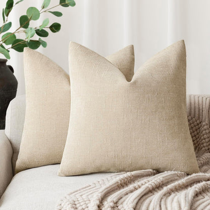 Foindtower Pack of 2 Soft Textured Throw Decorative Pillow Covers Square Accent Solid Cushion Cover Cozy Neutral Farmhouse Pillow Case for Couch Sofa Bedroom Living Room 20x20 Inch, Beige