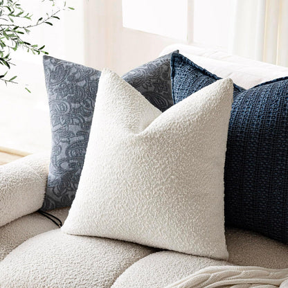 Foindtower Pack of 2, 20 x 20 Inch, Decorative Textured Boucle Throw Pillow Covers Accent Solid Pillow Cases Cozy Soft Couch Cushion Case for Chair Sofa Bedroom Living Room Home Decor, Cream White