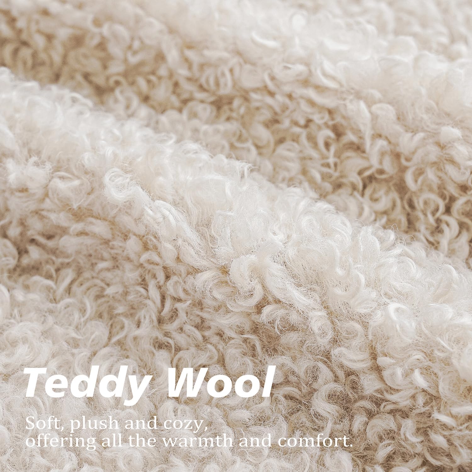 Foindtower Set of 2 Curly Teddy Wool Faux Fur Pillow Covers Decorative Boucle Textured Lumbar Throw Pillow Accent Pillowcases Sheepskin Cushion Case for for Chair and Couch 12&#34;x20&#34; Neutral Cream