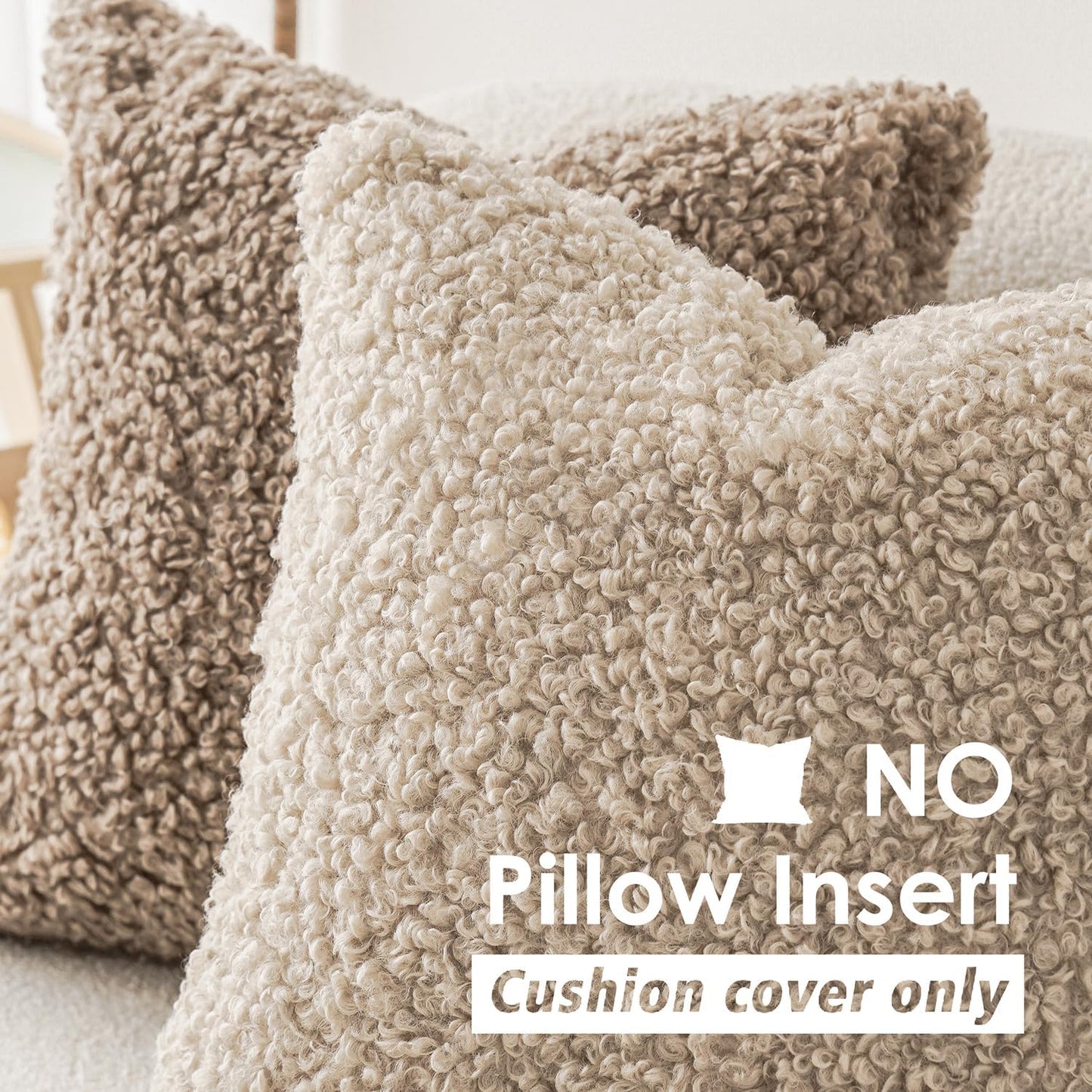 Foindtower 2 Pieces Faux Fur Throw Pillow Cover Decorative Sherpa Pillow Fuzzy Accent Pillowcases Soft Sheepskin Fleece Cushion Case for Bed Couch Living Room 18x18 Inch Oatmeal