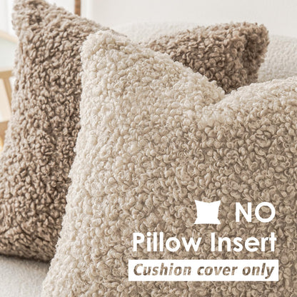 Foindtower 2 Pieces Faux Fur Throw Pillow Cover Decorative Sherpa Pillow Fuzzy Accent Pillowcases Soft Sheepskin Fleece Cushion Case for Bed Couch Living Room 18x18 Inch Oatmeal