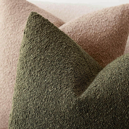 Foindtower Pack of 2 Modern Textured Boucle Throw Pillow Covers Accent Solid Decorative Pillow Cases Cozy Woven Couch Cushion Case for Chair Sofa Bedroom Living Room Home Decor 20x20 Inch Moss Green