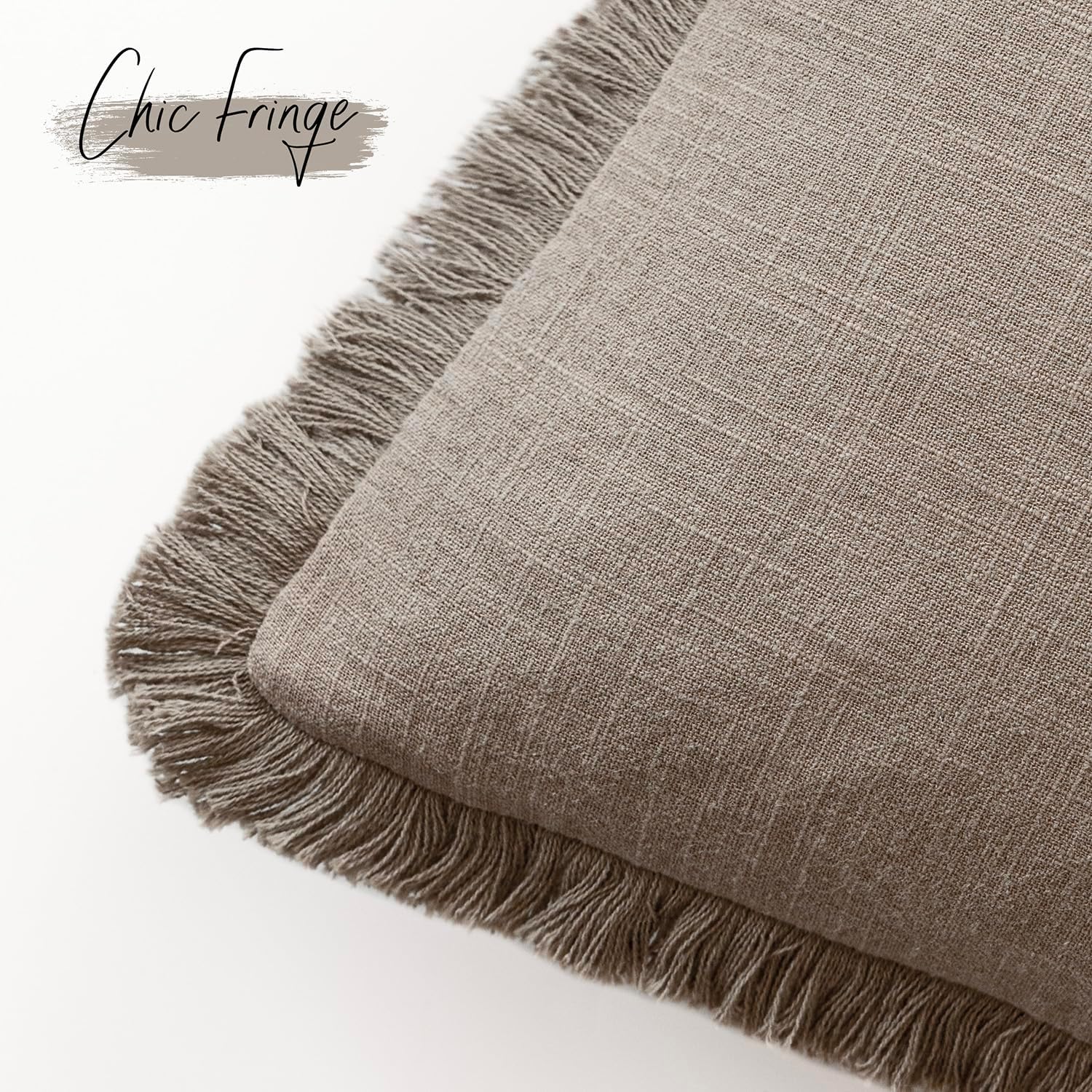 Foindtower Set of 2 Decorative Linen Fringe Throw Pillow Covers Boho Farmhouse Cushion Cover with Tassels Accent Pillowcase for Couch Chair Sofa Bed Living Room Home Decor,16×16 Inch,Brown Tan