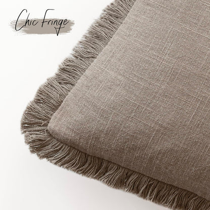 Foindtower Set of 2 Decorative Linen Fringe Throw Pillow Covers Boho Farmhouse Cushion Cover with Tassels Accent Pillowcase for Couch Chair Sofa Bed Living Room Home Decor,16×16 Inch,Brown Tan