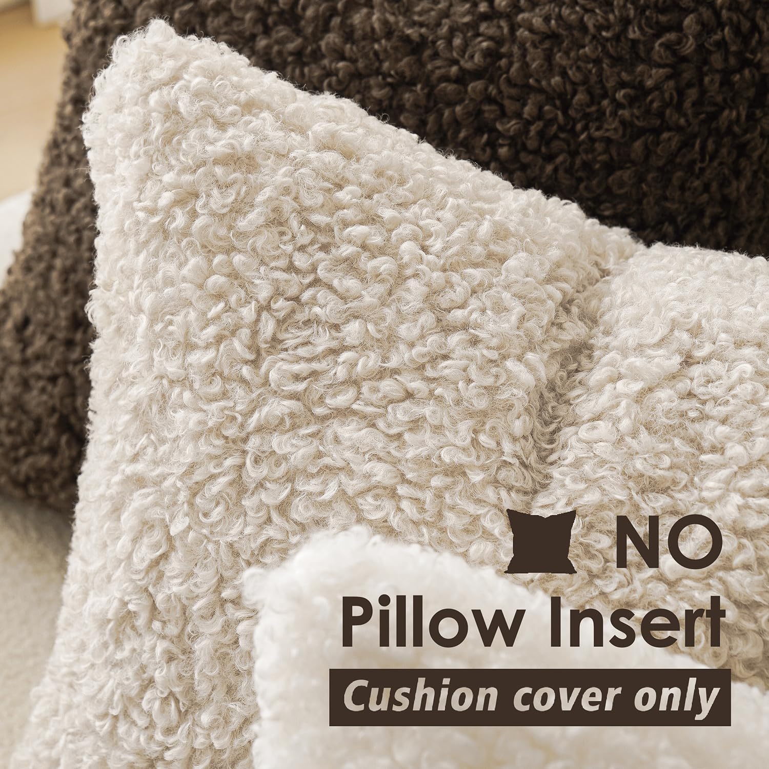 Foindtower Set of 2 Curly Teddy Wool Faux Fur Pillow Covers Decorative Boucle Textured Lumbar Throw Pillow Accent Pillowcases Sheepskin Cushion Case for for Chair and Couch 12&#34;x20&#34; Neutral Cream