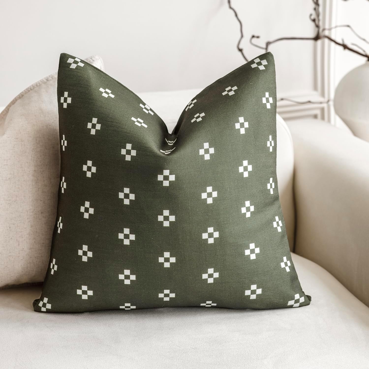 Foindtower Pack of 2, Decorative Modern Accent Throw Pillow Covers Print Farmhouse Cushion Case Boho Home Decor for Chair Couch Sofa Bedroom Living Room Outdoor 18x18 Inch Olive Green