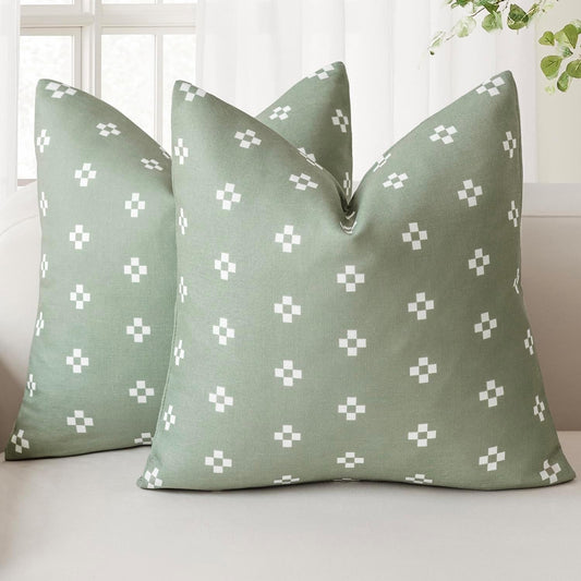 Foindtower Pack of 2, Decorative Modern Accent Throw Pillow Covers Print Farmhouse Cushion Case Boho Home Decor for Chair Couch Sofa Bedroom Living Room Outdoor 18x18 Inch Light Green