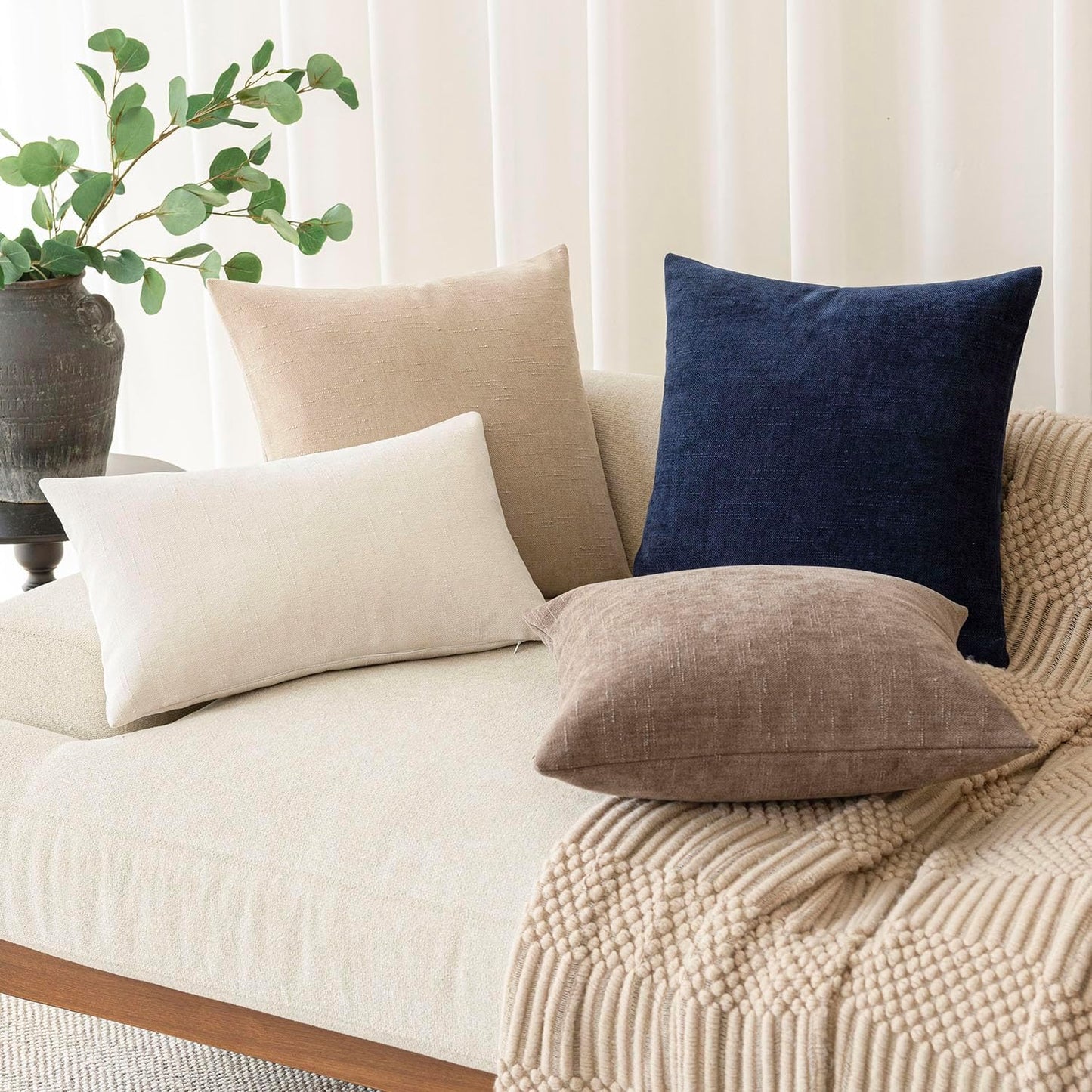 Foindtower Pack of 2 Soft Textured Throw Decorative Pillow Covers Square Accent Solid Cushion Cover Cozy Farmhouse Pillow Case with Zipper for Couch Sofa Bedroom Living Room 20x20 Inch, Taupe
