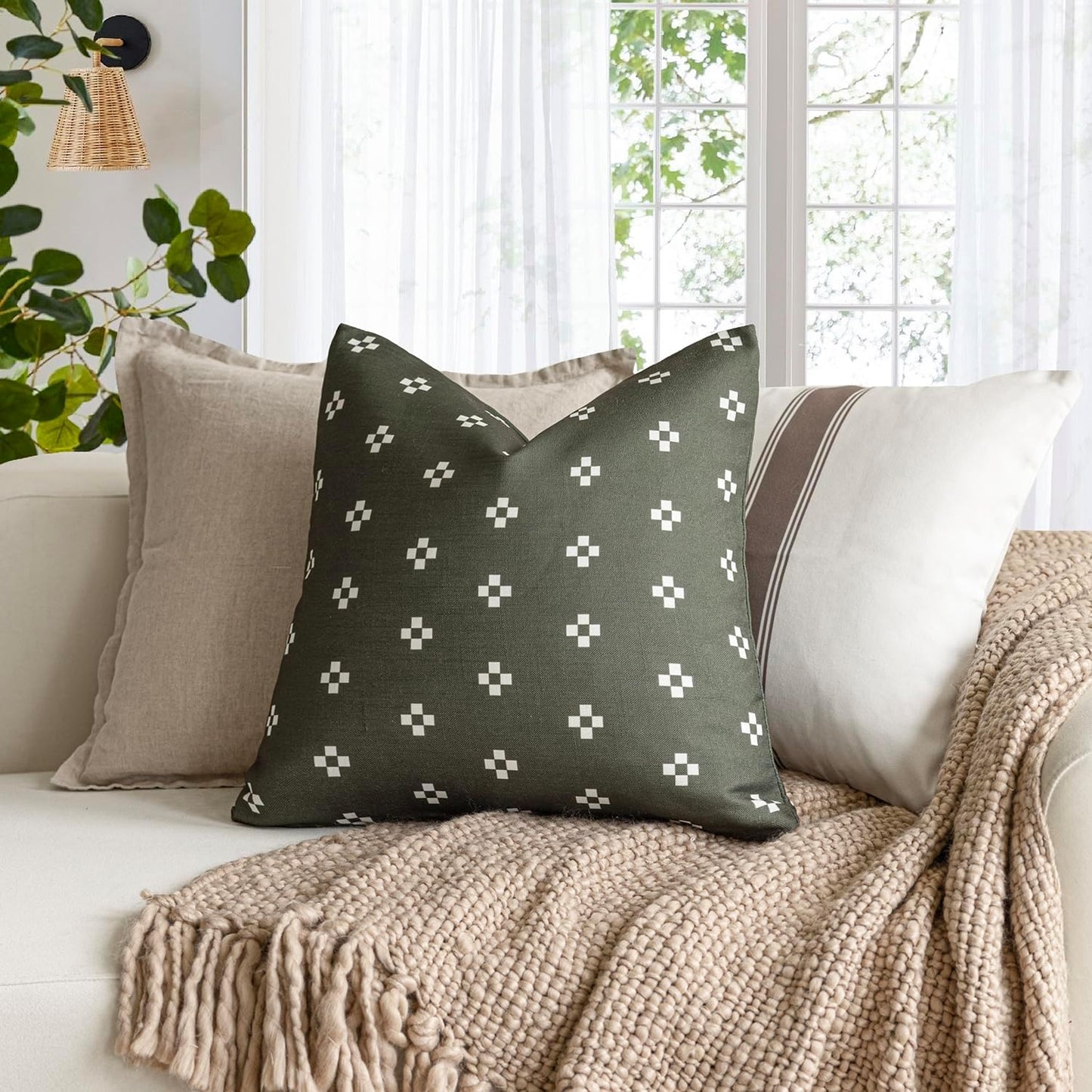 Foindtower Pack of 2, Decorative Modern Accent Throw Pillow Covers Print Farmhouse Cushion Case Boho Home Decor for Chair Couch Sofa Bedroom Living Room Outdoor 18x18 Inch Olive Green