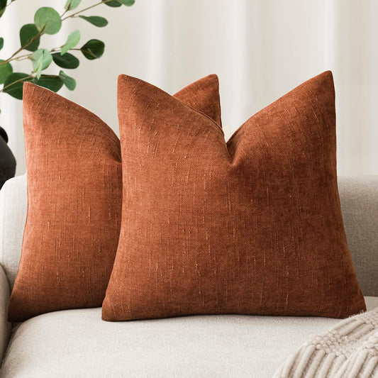 Foindtower Pack of 2 Soft Textured Throw Decorative Pillow Covers Square Accent Solid Cushion Cover Cozy Farmhouse Pillow Case with Zippe for Couch Sofa Bed Living Room 20x20 Inch, Burnt Orange
