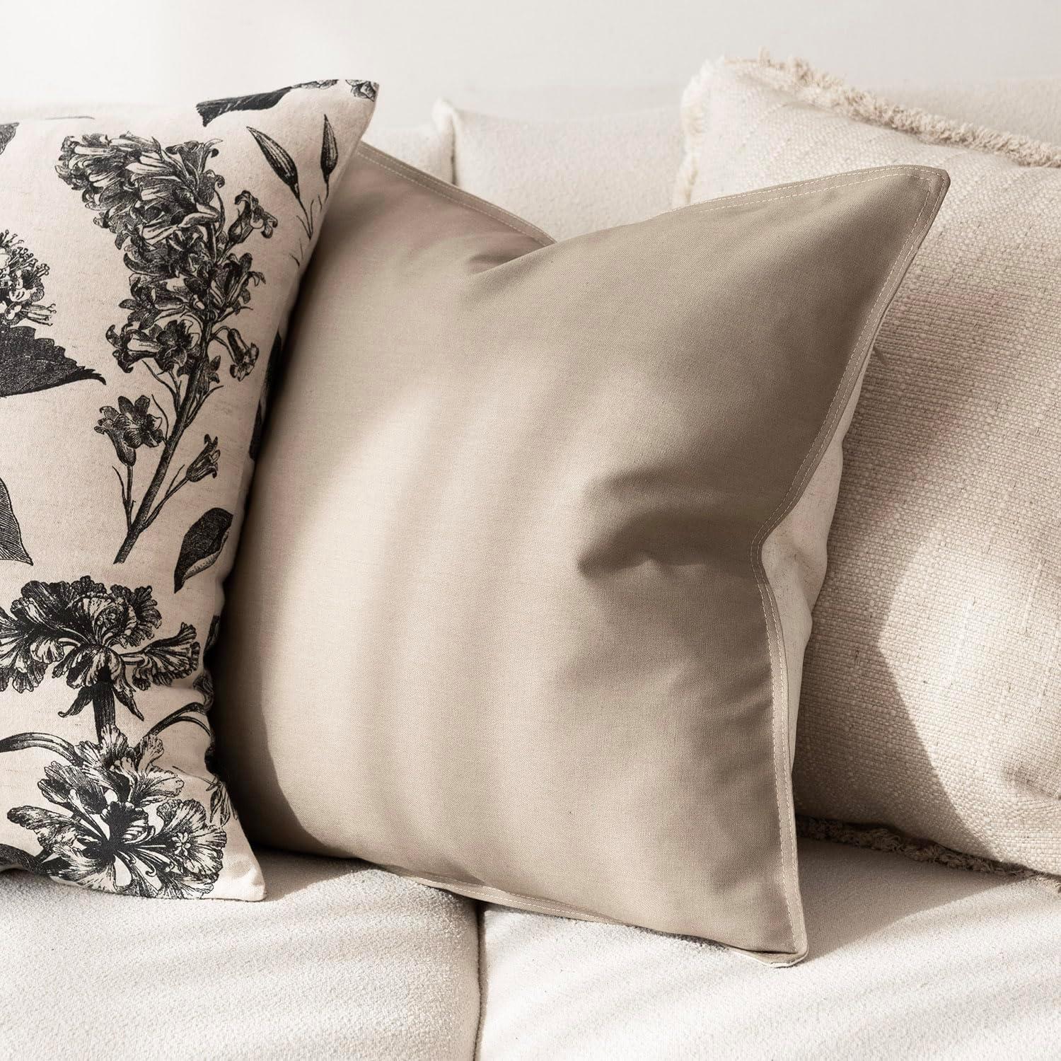 Foindtower Pack of 2 Decorative Cotton Linen Neutral Throw Pillow Covers Soft Modern Farmhouse Cushion Cover Cozy Vintage Accent Pillowcase for Couch Sofa Bed Living Room Home Decor, 18×18 Inch Taupe
