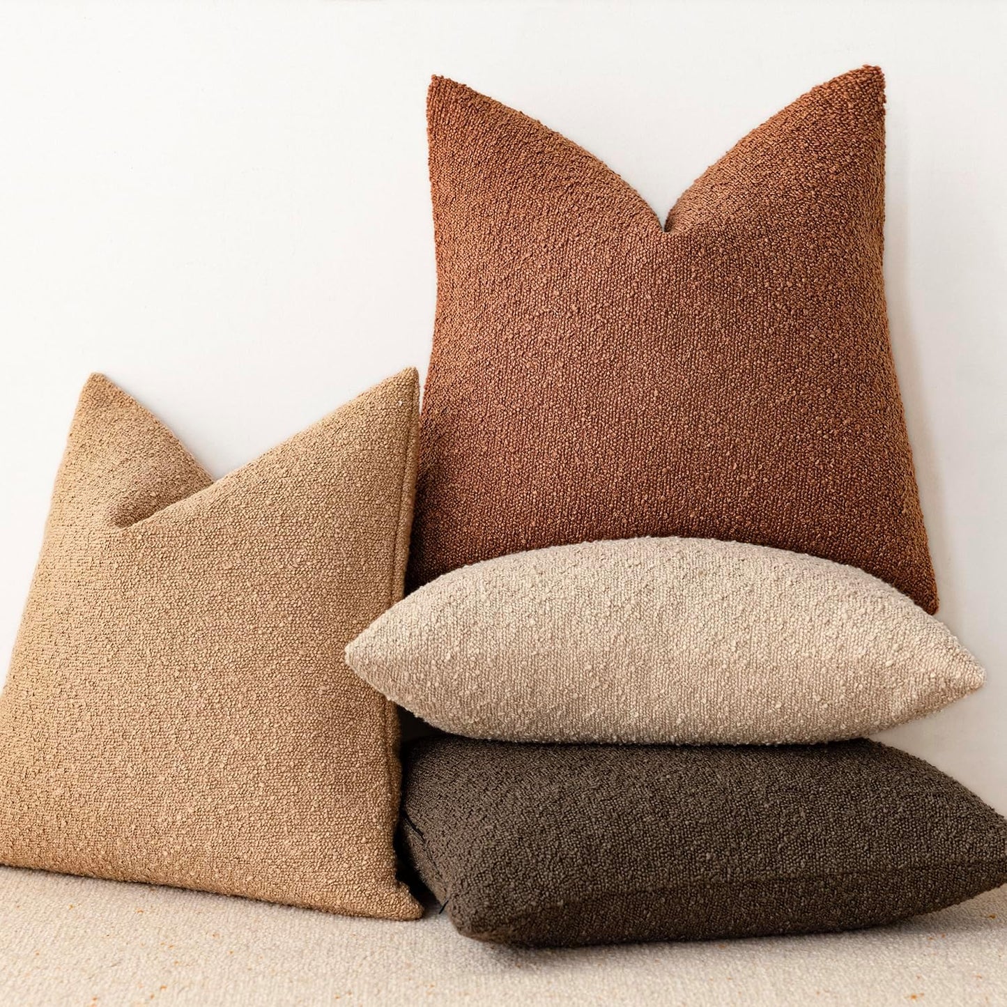 Foindtower Pack of 2 Textured Boucle Throw Pillow Covers Accent Solid Pillow Cases Decorative Cozy Soft Couch Cushion Case for Chair Sofa Bedroom Living Room Home Decor 20x20 Inch Burnt Orange Hazel